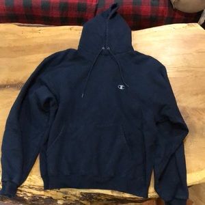 Navy blue champion hoodie, size large